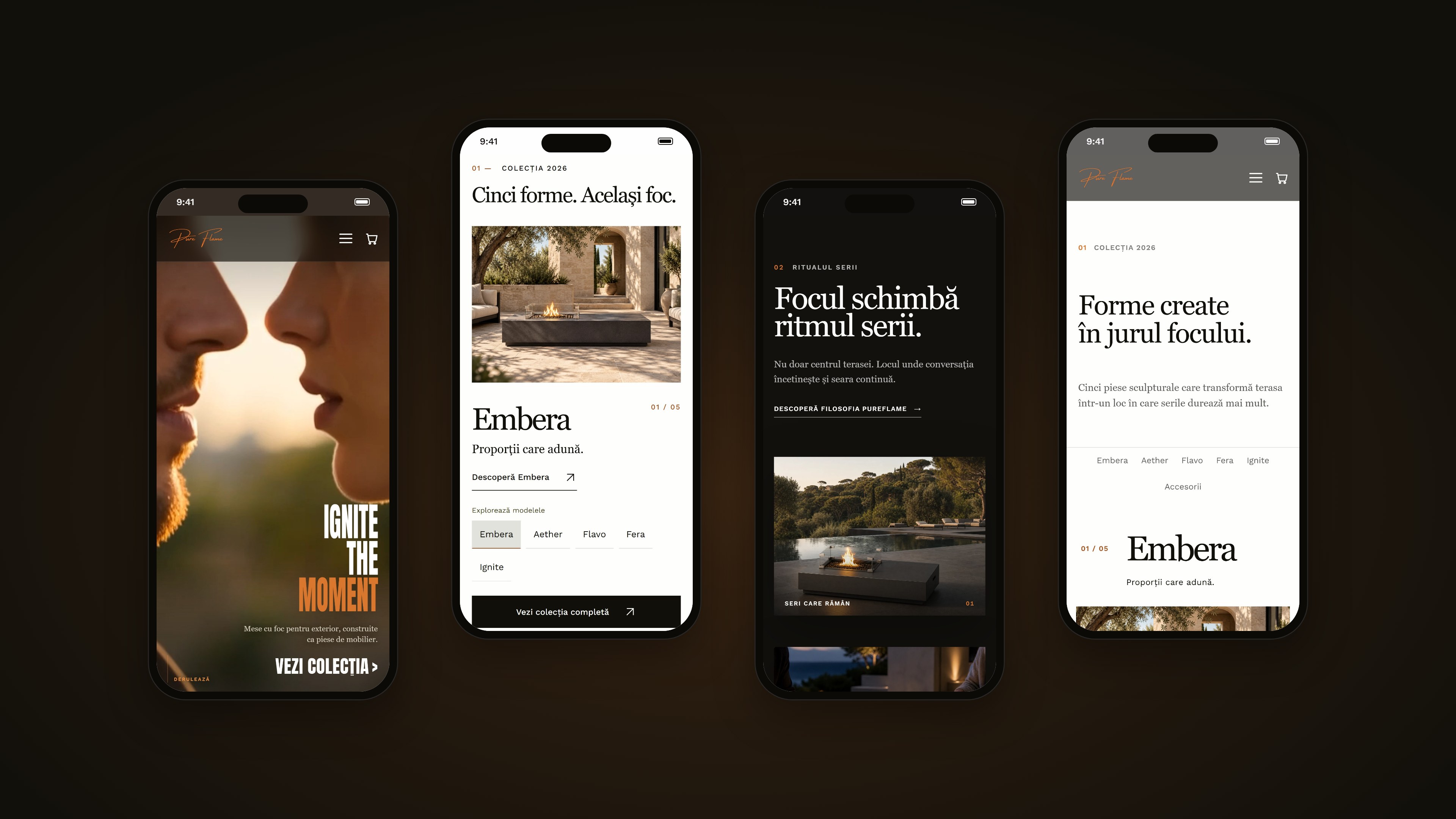 The PureFlame homepage and collection on mobile